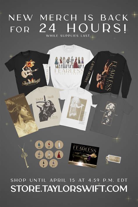 Taylor swift merch promo code - Back in 2008, then-18-year-old Taylor Swift released Fearless, her history-making and Grammy-winning sophomore album. Thanks to the album’s country-pop hits, like “Love Story” and ...